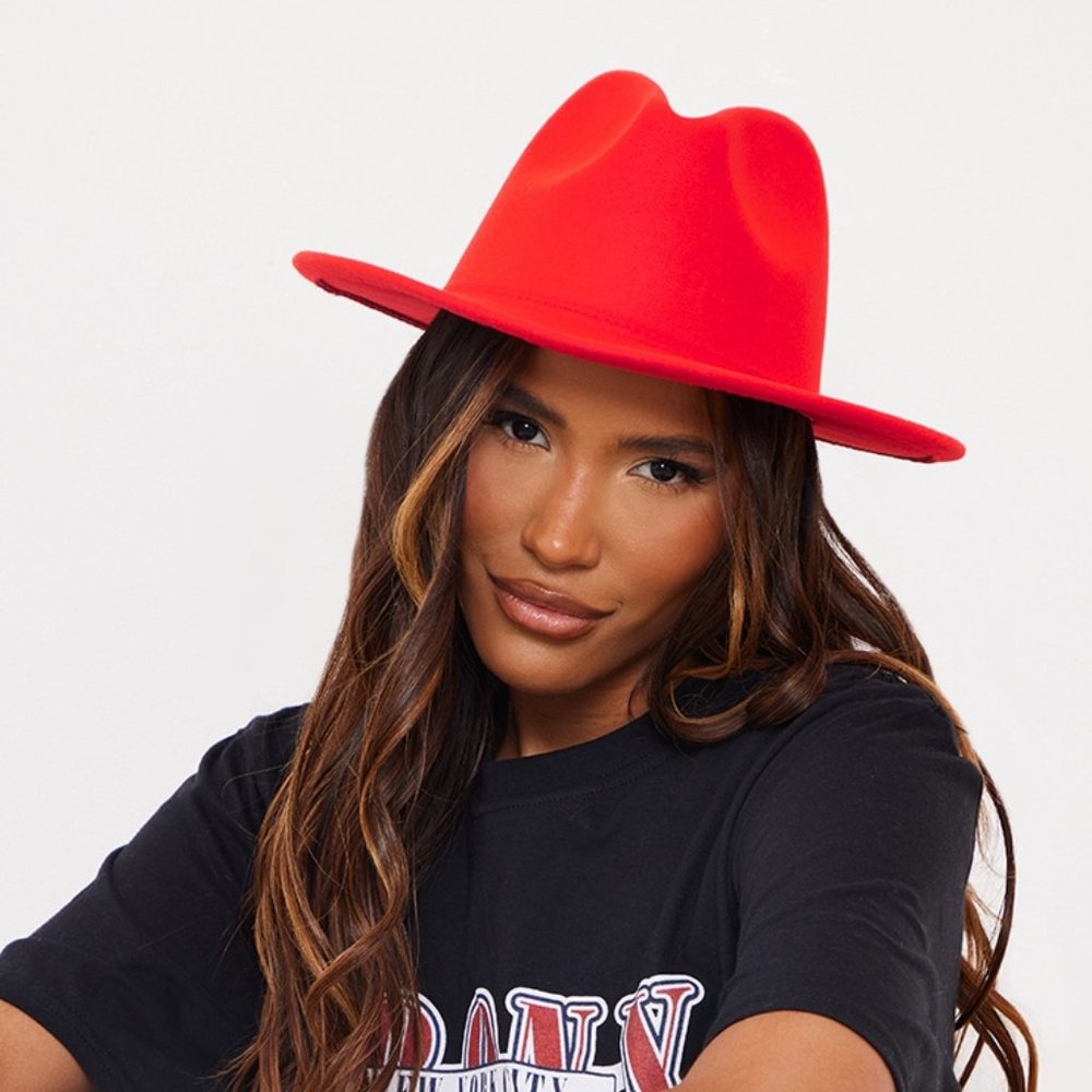 Pretty Little Thing Red Fedora Hat One Size